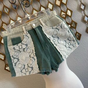 POL Green and Cream Jean Shorts
